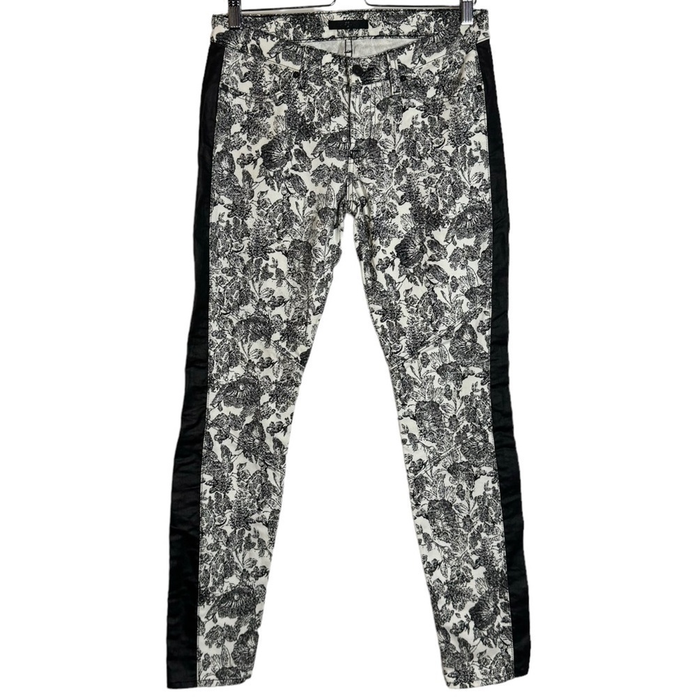 7 For All Mankind Floral Print Side Stripes Black White Printed Jeans Denim 29